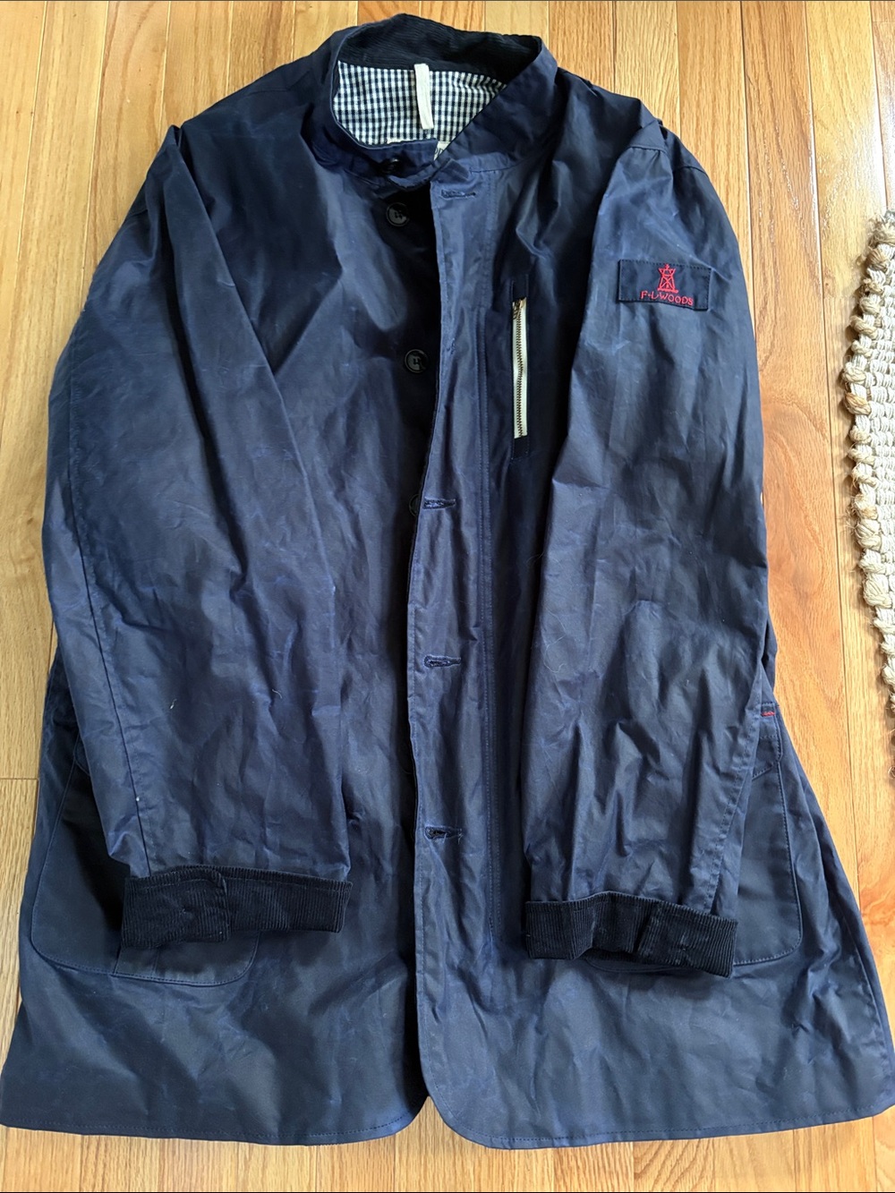 F.L. Woods Men's Navy Casual Jacket - Classic Waxed Lightweight Coat